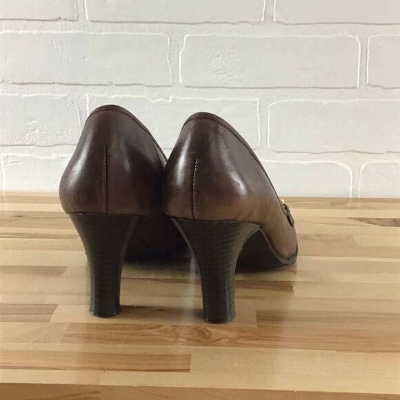 NATURALIZER brown heeled shoes ladies gold chain size 8 - Picture 2 of 14